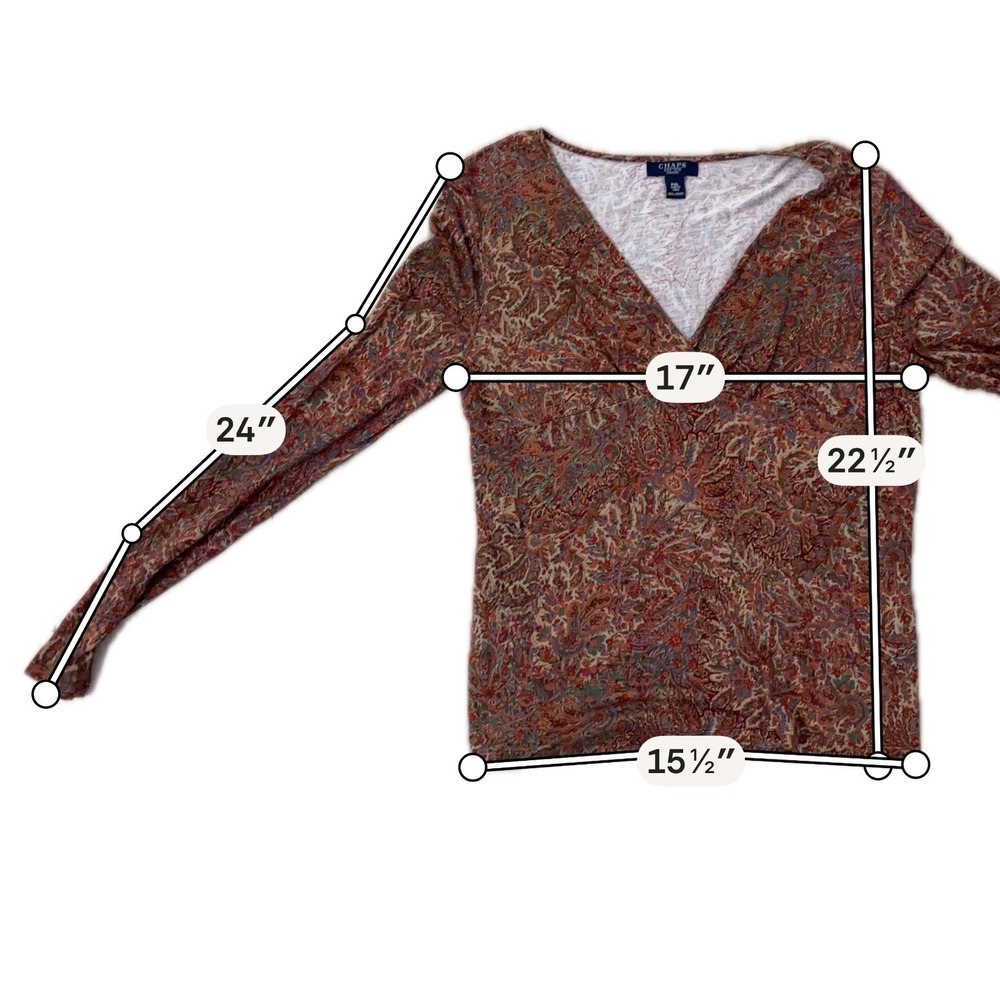 Chaps Petite PXL Paisley Surplice V-Neck Long Sleeve Top Red Multi Boho Viscose - Picture 7 of 8